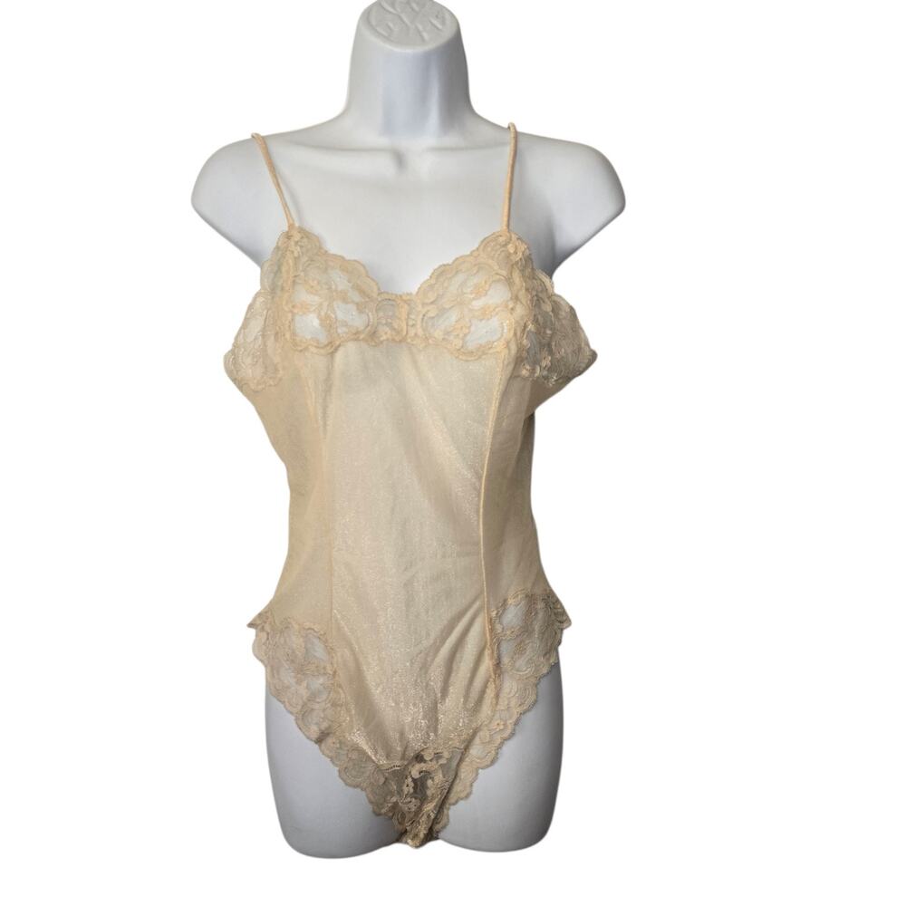 Vintage Lady Lynne Lace Bodysuit ILGWU Union Made Sheer Lingerie Boudoir